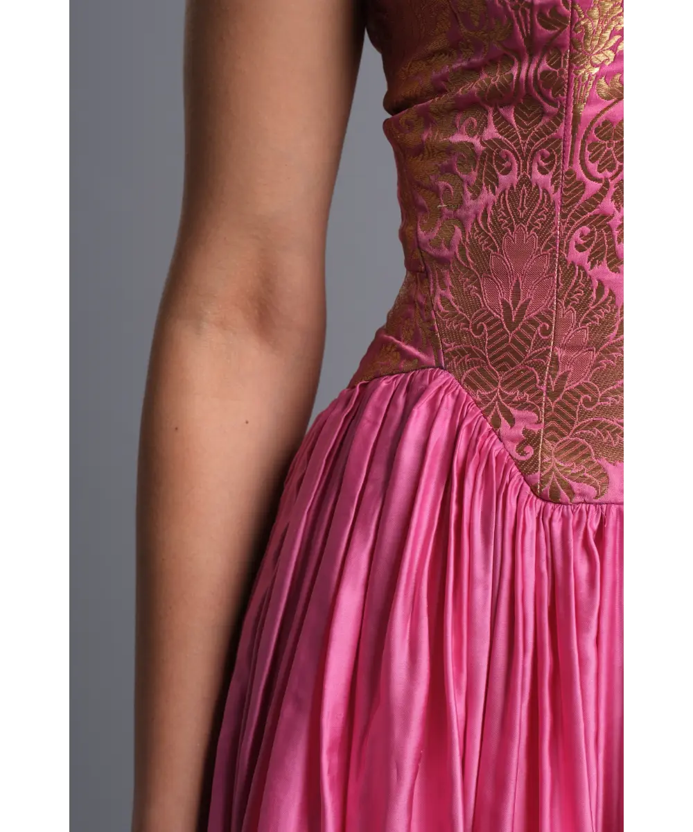 AASTHA SOOD - Bubblegum pink Brocade Corset Dress